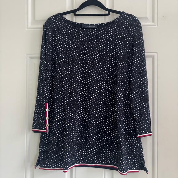 NWT Tommy Hilfiger Navy Blue/White Polka Dot Top, Size Extra Large - Picture 1 of 10